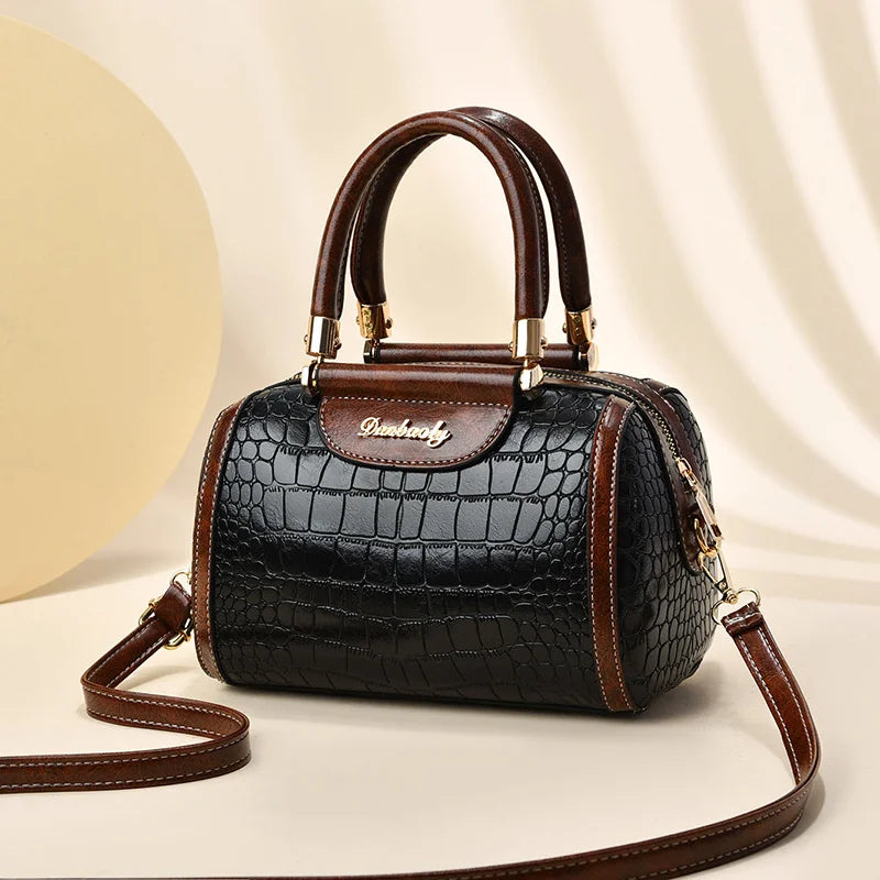 Women’s Handbags – Large Capacity Barrel-Style Boston Bag, Stone Pattern Messenger and Shoulder Bag Anna
