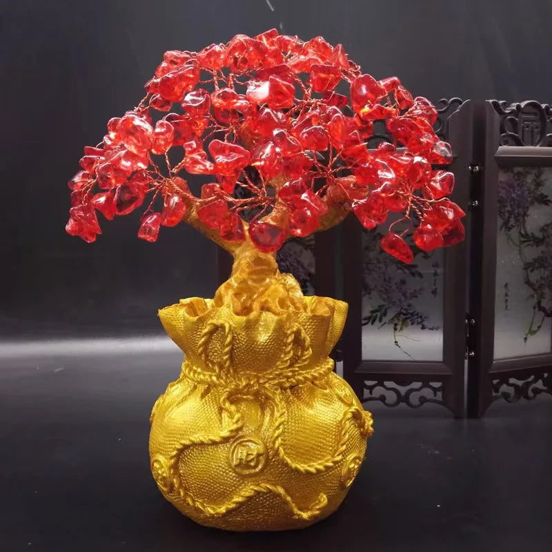 Seven-Chakra Pink Crystal Tree – Natural Healing Stone Ornament for Energy Balance