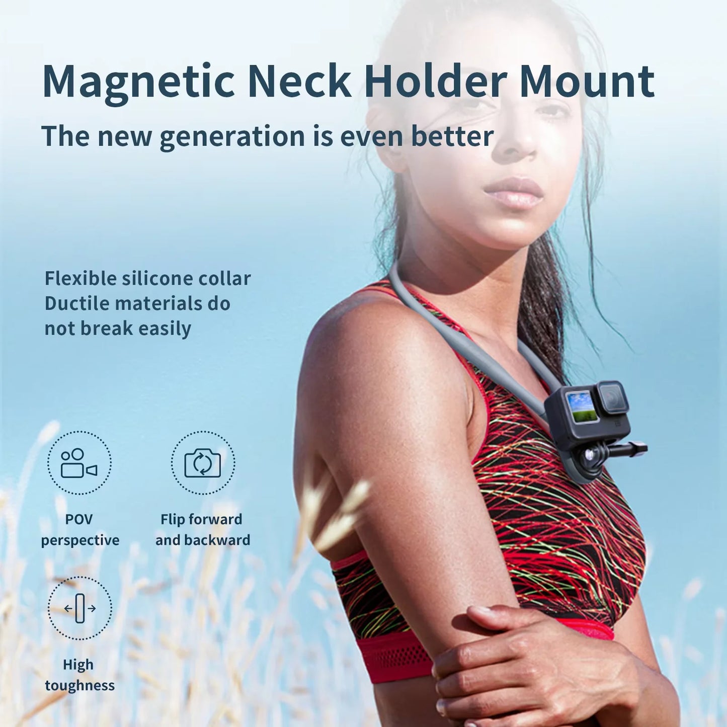 Telesin Upgraded Magnetic Silicone Neck Holder | Hands-Free Bracket for GoPro 13, Insta360, DJI Action Cameras