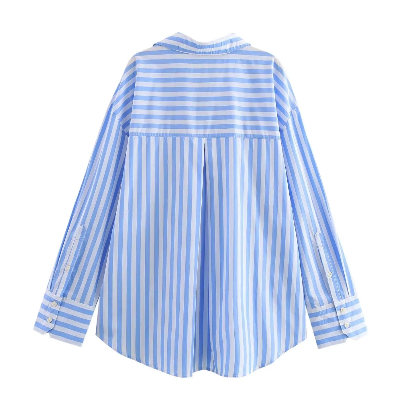 Women's Striped Poplin Lapel Shirt - Spring Fashion Long Sleeve Top Anika