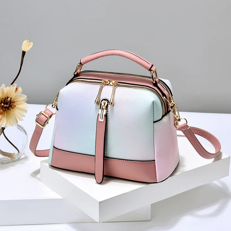 Gradient Color Korean Style Women's Shoulder Bag – Fashionable PU Shoulder Bag with Zipper Closure and Chain Design Suzy
