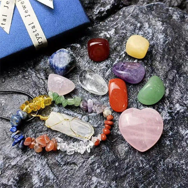 Crystal Chakra Stones Set – Healing Meditation Crystals with Box for Natural Energy Balancing