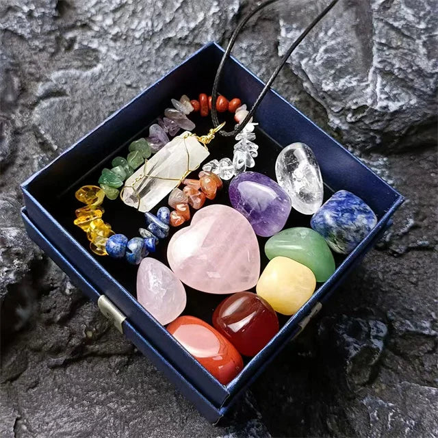 Crystal Chakra Stones Set – Healing Meditation Crystals with Box for Natural Energy Balancing