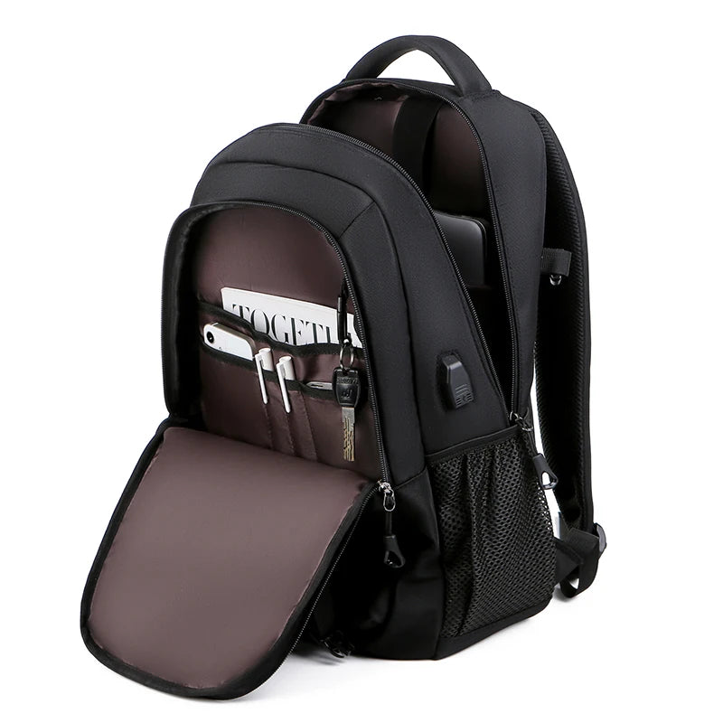 Lightweight Waterproof PU Laptop Backpack – 15.6-Inch Business Travel School Bag with USB Charging Port
