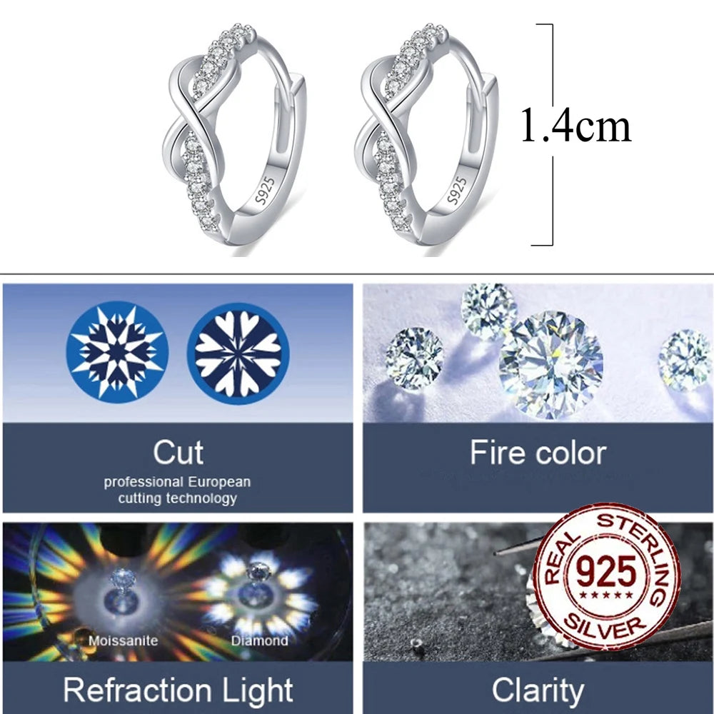 Minimalist 925 Sterling Silver Earrings for Women – 5A Cubic Zirconia Eternity Symbol Design Veron