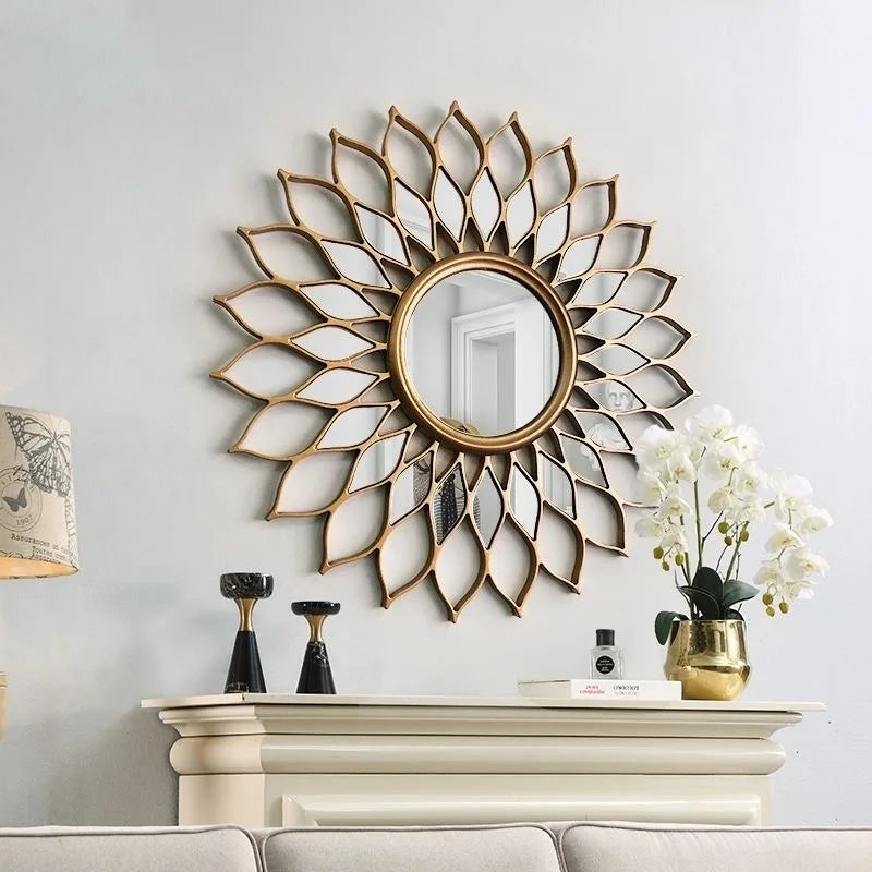 American Light Luxury Metal Decorative Mirror – Wall Hanging for Porch, Living Room, Dining Room, and Background Decor