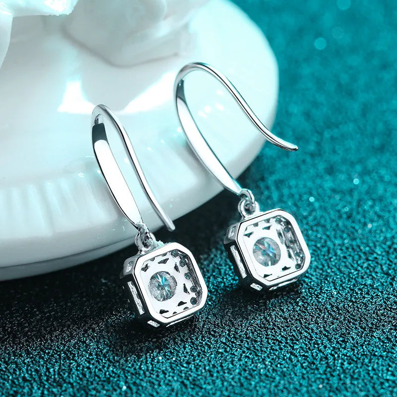 925 Silver Moissanite Cushion-Cut Drop Earrings | 1-Carat D-Color Sparkling Jewelry Sienna