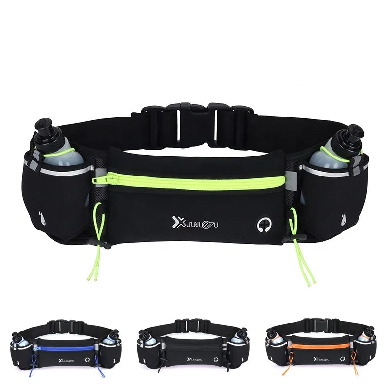 Sport Running Fanny Pack with Water Bottle Holder – Waterproof Nylon Waist Bag for Marathon, Hiking & Camping
