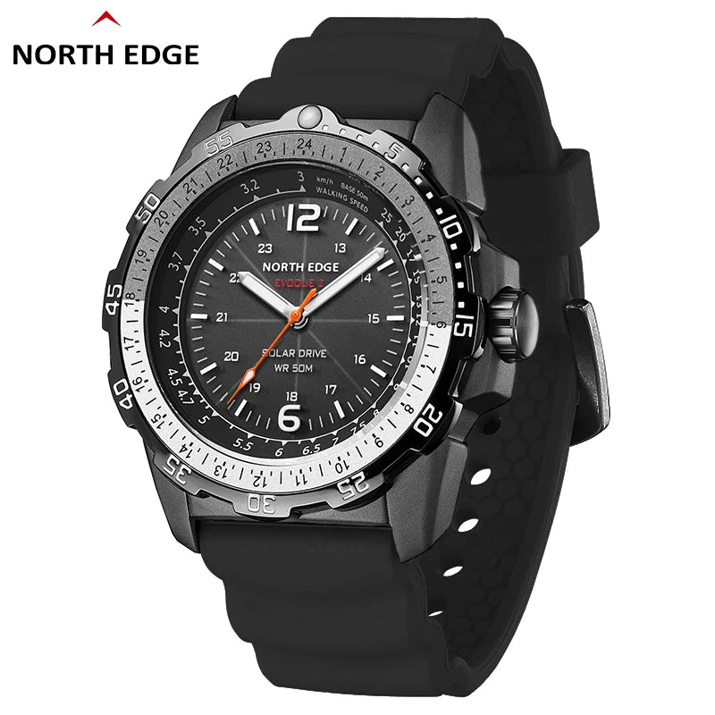 North Edge Evoque 2 Solar-Powered Waterproof Watch – Luminous Men’s Watch with Speed Measurement
