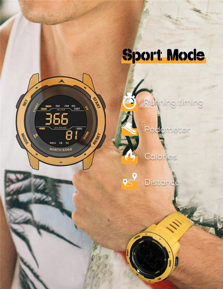 North Edge MARS Men’s Digital Sports Watch – Steel Band LED Electronic Wristwatch for Active Lifestyles