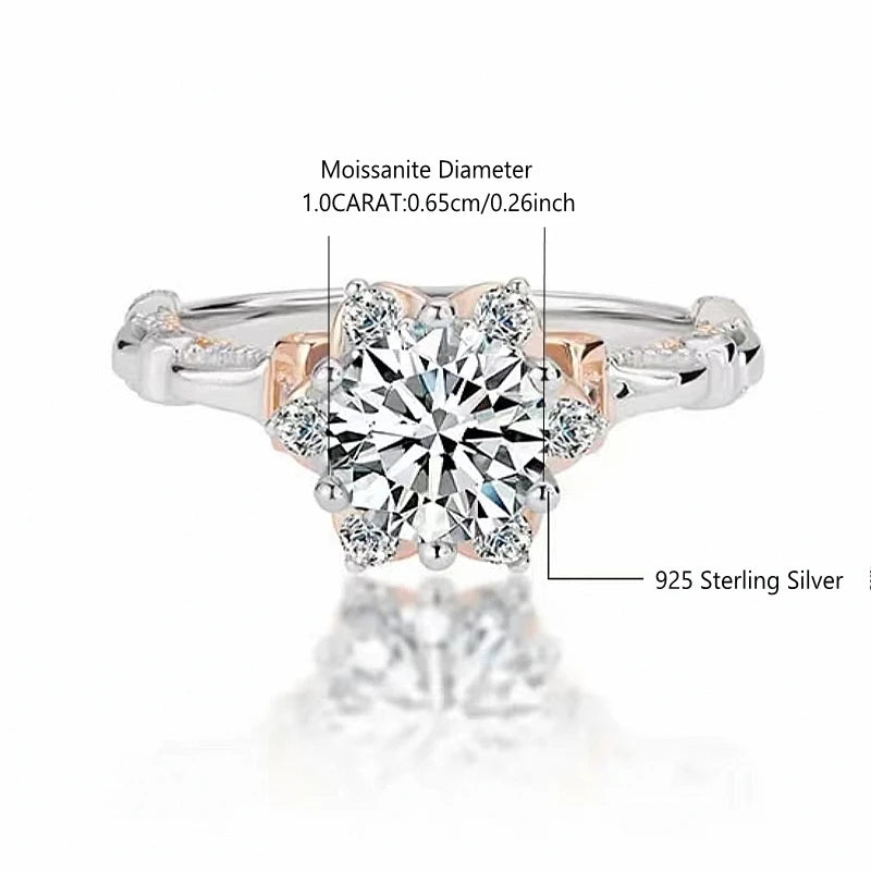 925 Sterling Silver 1-Carat Moissanite Ring – Two-Tone Rose Gold Design Rania