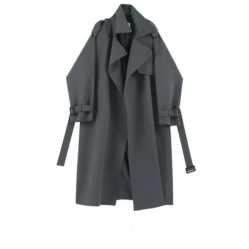 Elegant British Style Women's Mid-Length Trench Coat – High Waist Casual Slimming Windbreaker Overcoat Hermione