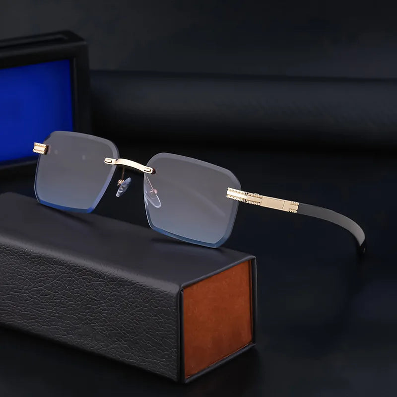 Fashion Rectangle Sunglasses for Men & Women | UV400 Vintage Rimless Diamond-Cut Square Shades Tamlin