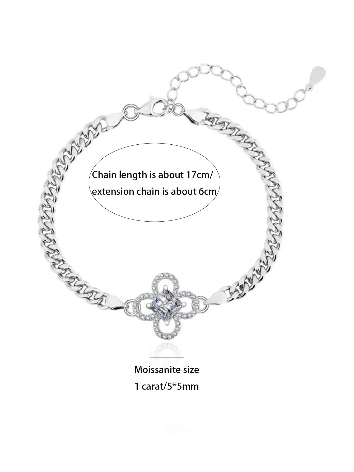 S925 Sterling Silver Moissanite Bracelet – Exquisite Four-Leaf Clover Luxury Bangle Daphne