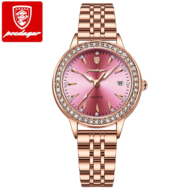 POEDAGAR Women's Rose Gold Luxury Watch – Diamond-Accented Ladies Waterproof Stainless Steel Quartz Wristwatch with Date Display Jocelyn