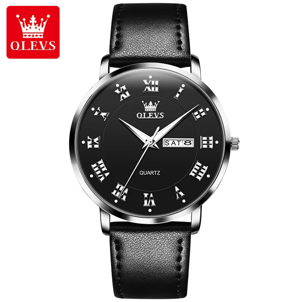 OLEVS 2920 Luxury Custom Logo Quartz Watch – Waterproof Genuine Leather Wristwatch with Luminous Design for Men