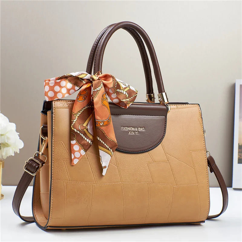 Women’s PU Leather Handbag – New Design Crossbody Bag with Tie Cloth Accent Elisa