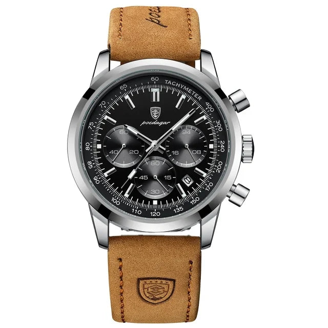 POEDAGAR 921 Top Brand Luxury Man Watch Waterproof Chronograph Luminous Date Wristwatch for Men Quartz Leather Men's Watches Sylvain