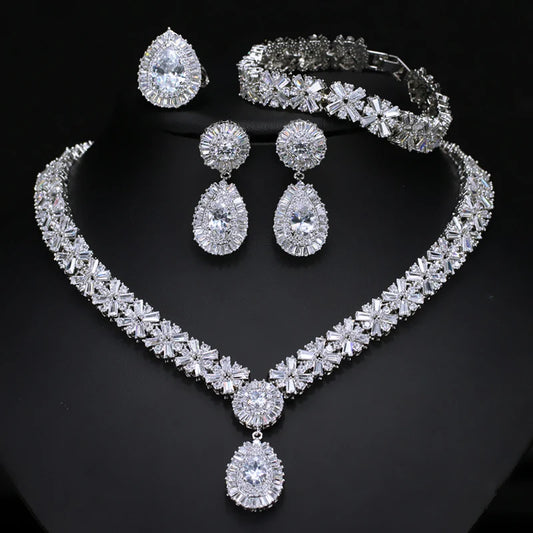 4-Piece Sparkling Cubic Zirconia Jewelry Set | Luxury Necklace, Earrings, Bracelet & Ring for Women Amanda