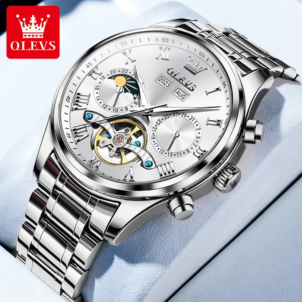 OLEVS 7005 Classic Men's Mechanical Watch – Original Stainless Steel Automatic Watch, Waterproof with Storage, Casual and Timeless Design