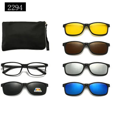 5-in-1 Polarized Magnetic Clip-On Sunglasses for Men & Women – Optical Frame with Magnet Clip-On Sun Glasses Robb