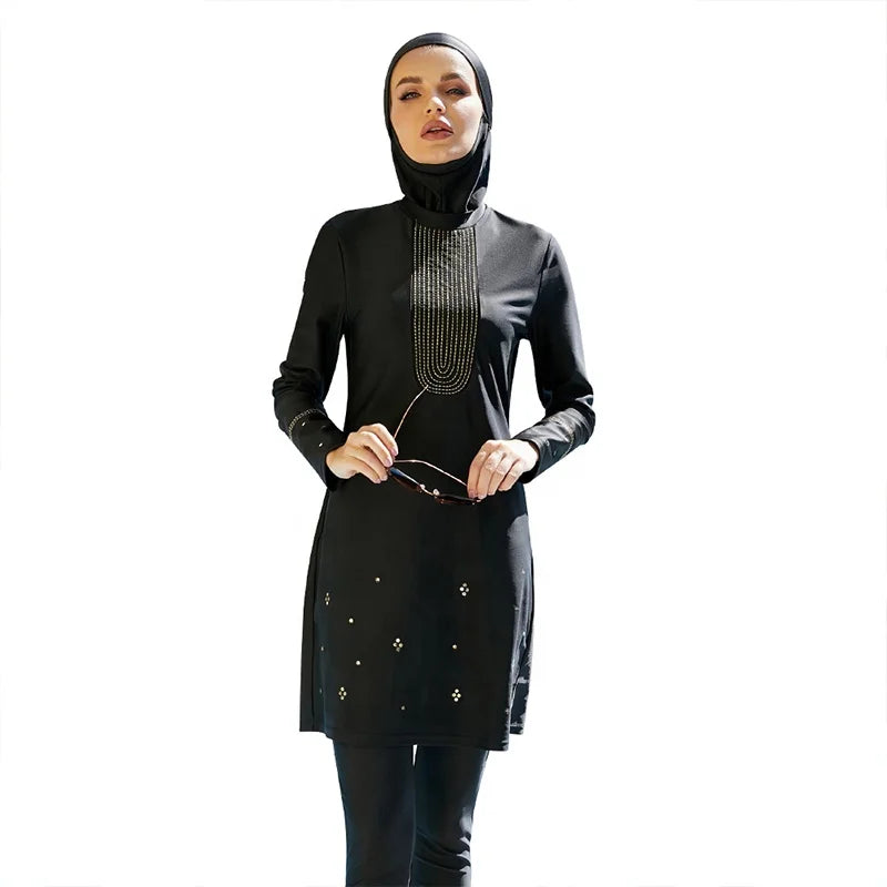 Modest Muslim Sunscreen Swimwear | Bling Three-Piece Burkini with Print Design Fiza