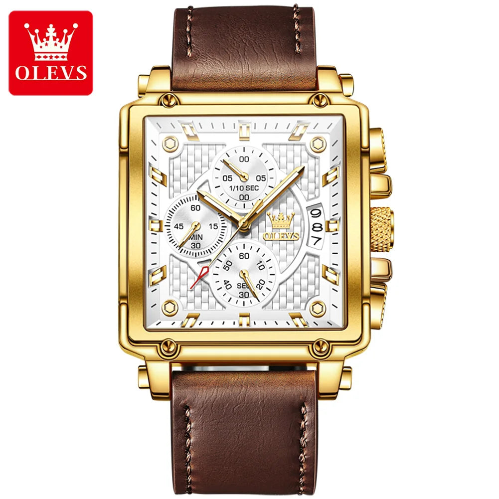 OLEVS 9925 Men's Square Watch - Fashion Quartz Movement, 3ATM Waterproof, Calendar, Casual & Sports Style