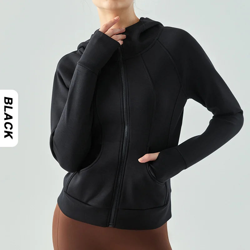 Women's Winter Fleece Zip-Up Hoodie Jacket | Long Sleeve, Thumb Hole, Warm Outdoor Fitness Style Xena