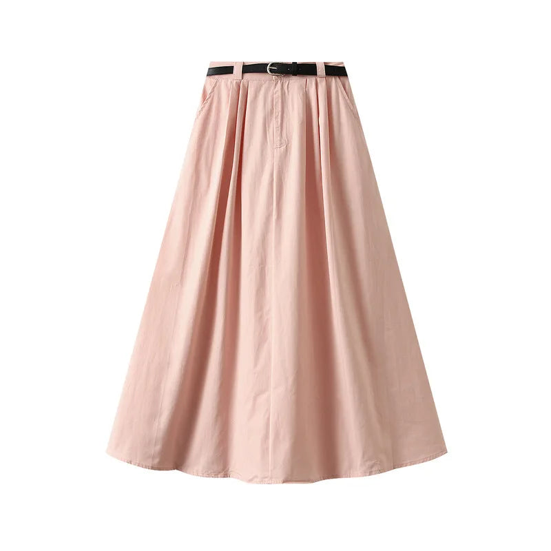 Women's Cargo Skirt with Belt | Vintage High-Waist A-Line Midi Skirt for Spring & Summer Cristy