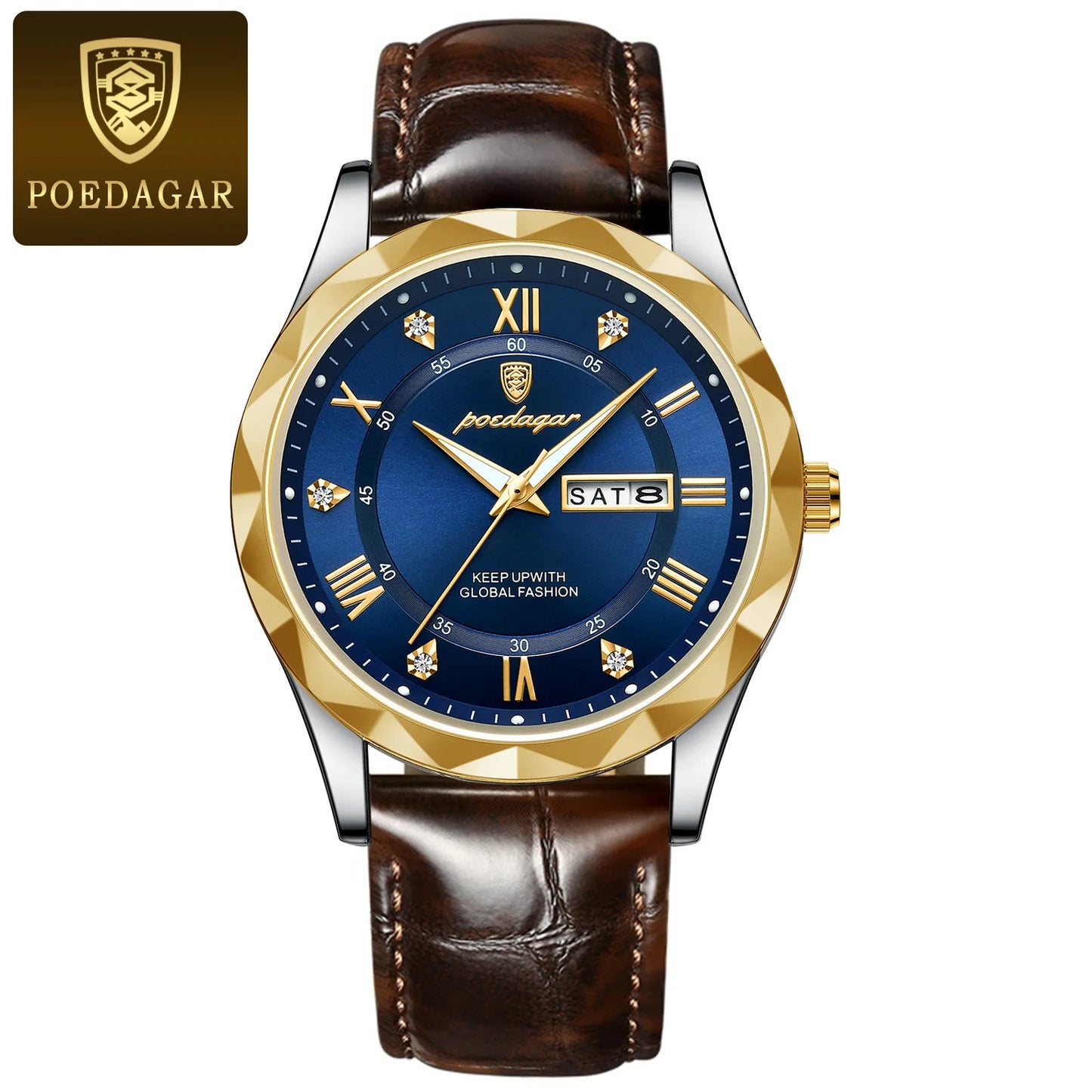 POEDAGAR 615 Waterproof Men's Watch – Luxury Quartz Wristwatch with Date & Week Display