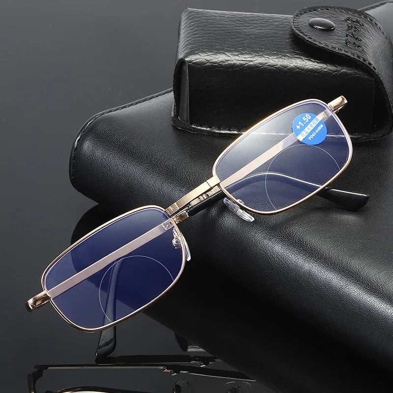 Folding Portable Blue Light Blocking Reading Glasses – Dual Purpose Metal Frame for Men & Women Solace