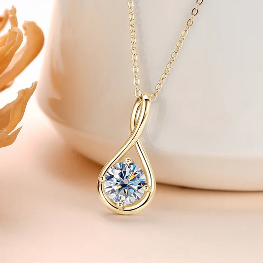 Romantic 18K Gold Plated Moissanite Pendant Necklace – Classic Four-Claw Design, S925 Sterling Silver for Women