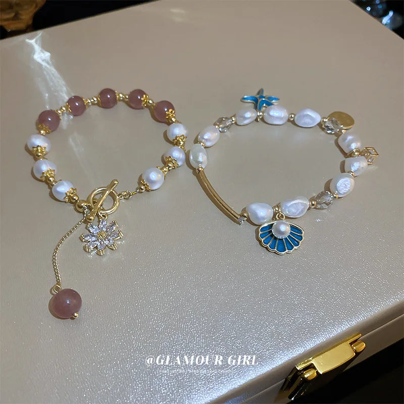 Square Plate Flower Artificial Crystal Bracelet – Vintage Baroque Freshwater Pearl Bracelet