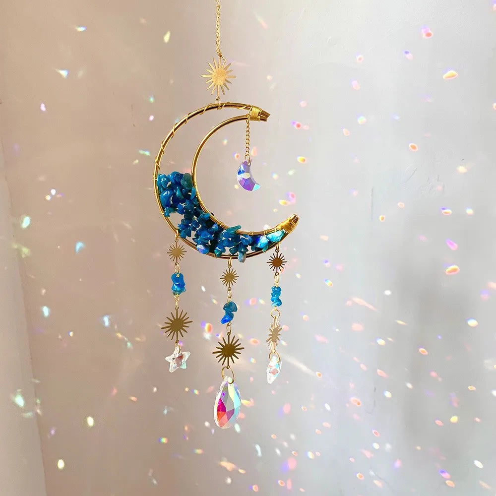 Natural Crystal Handmade Hanging Sun Catcher – Moon-Shaped Crystal Sun Catchers, Hanging Prisms & Rainbow Makers