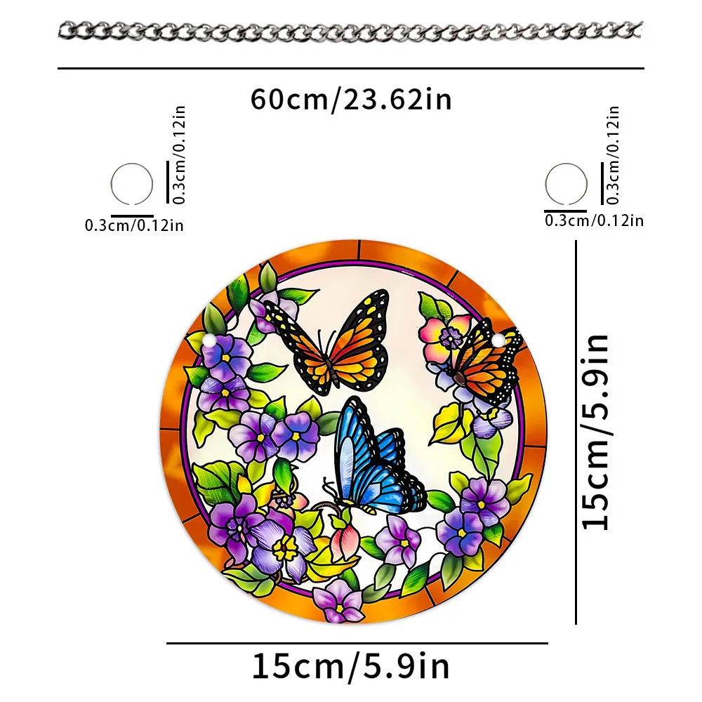 Tree of Life Suncatcher – 15cm Round Dyed Acrylic Window Hanging with Metal Chain, Peaceful Home Decor Gift