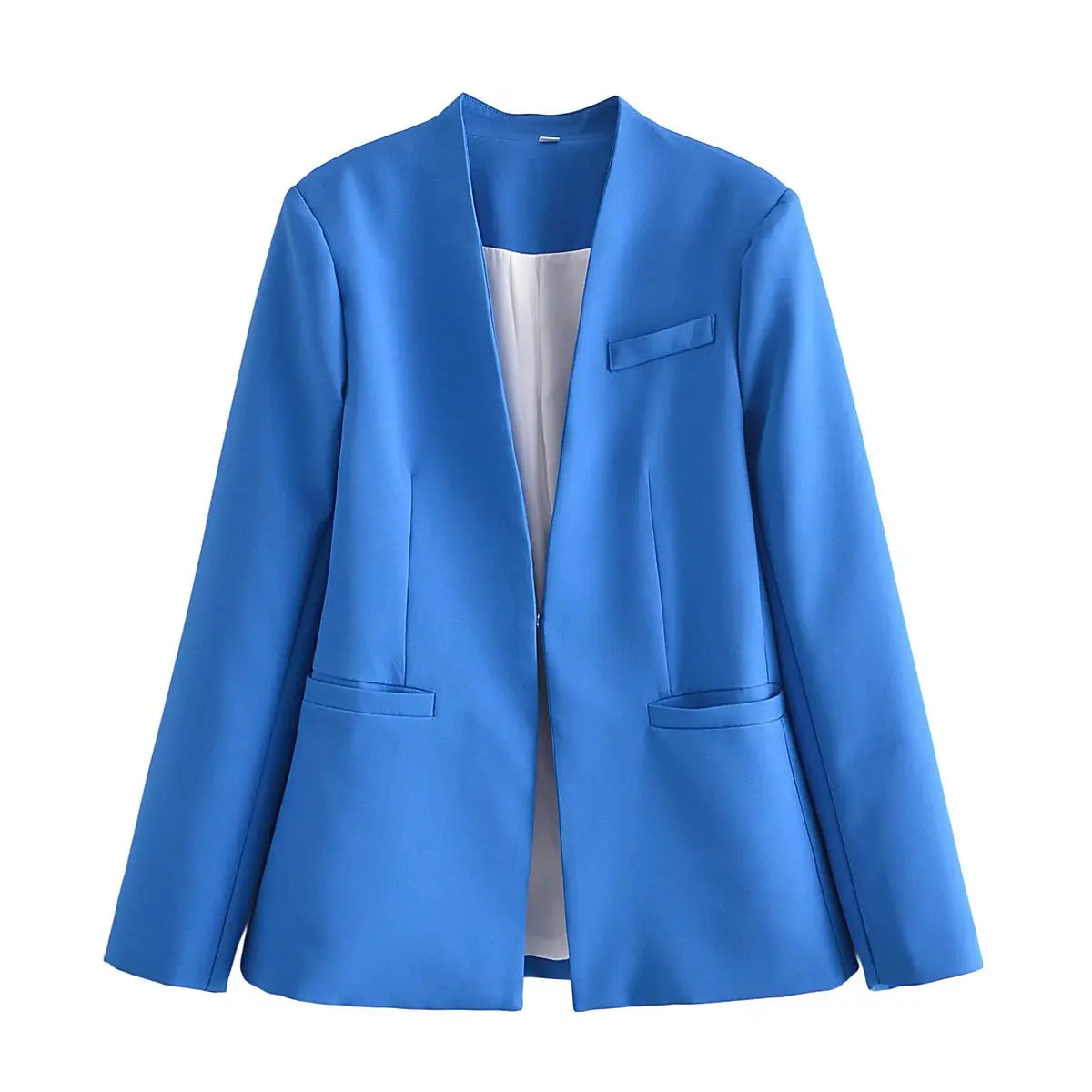 Women's Casual Long Sleeve Suit Jacket - All-Match Lapel-Free Blazer with Shoulder Pads Clemence