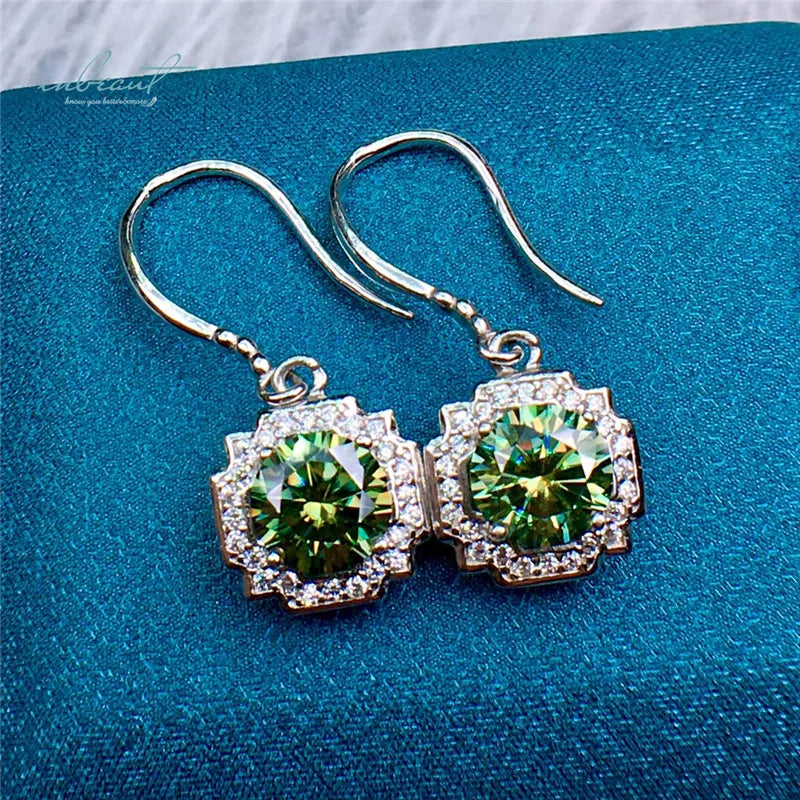 925 Silver Green Moissanite Drop Earrings | 2-Carat VVS1 Certified Jewelry Talia