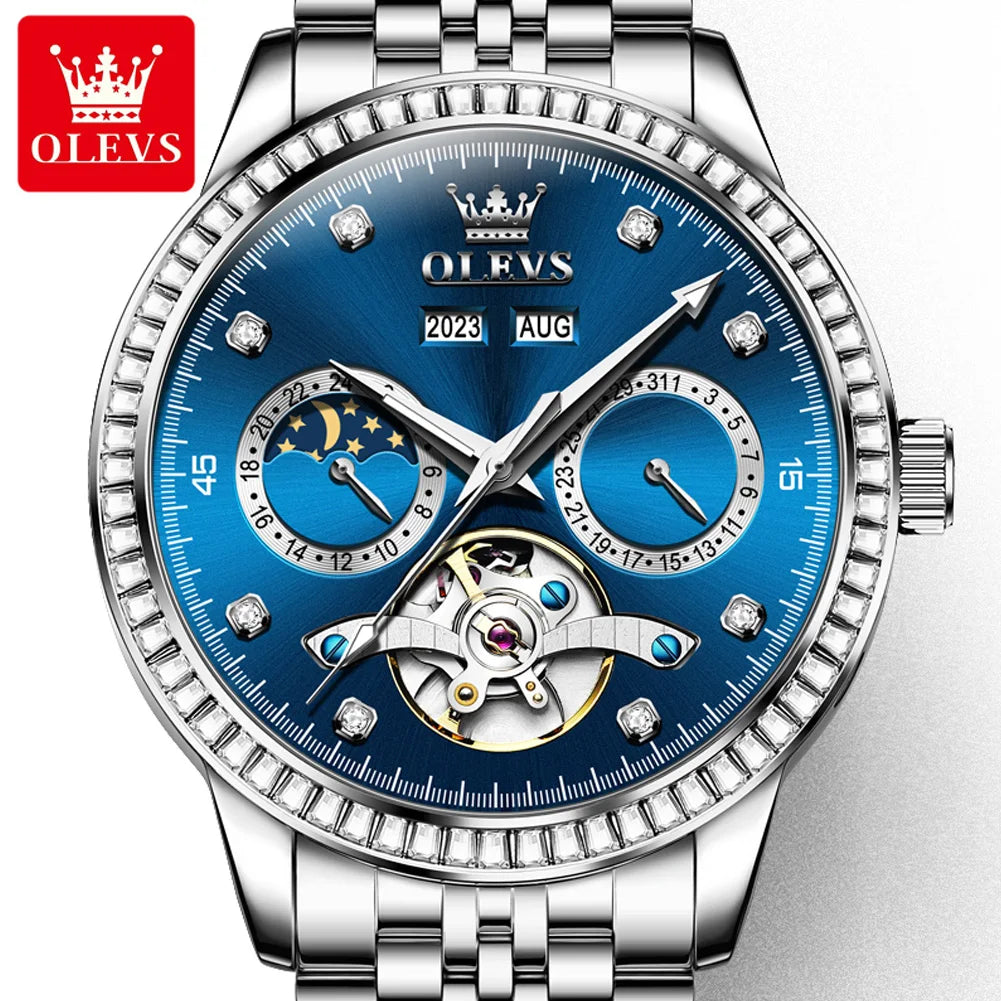 OLEVS 7016 Men's Mechanical Watch - Fashion Business Wristwatch with Stainless Steel Band, Waterproof, Automatic Movement