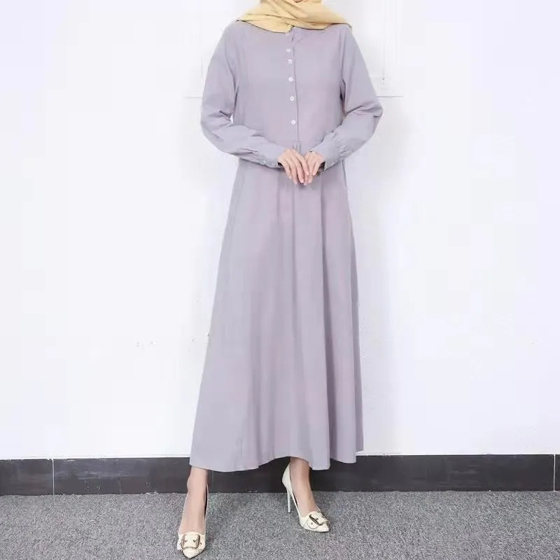 Long Sleeve Retro Ethnic Abaya with Buttons | Elegant Muslim Dress for Women Amira