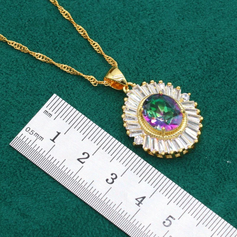 Women's Gold Alloy Jewelry Set – Wedding Party Bracelet, Earrings, Necklace, Pendant, and Zircon Ring, Perfect Christmas Gift Helene
