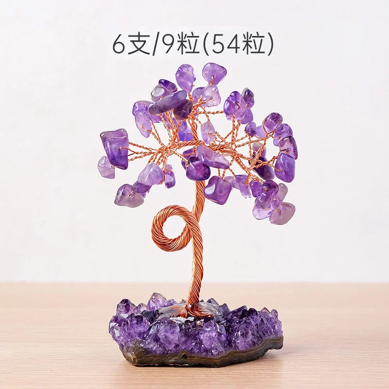 Natural Amethyst Healing Crystal Money Tree – Elegant Crystal Gravel Cash Tree Ornament for Home Décor