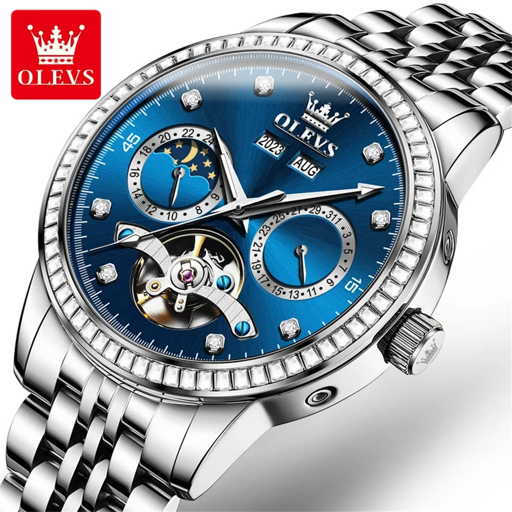 OLEVS 7016 Men's Mechanical Watch - Fashion Business Wristwatch with Stainless Steel Band, Waterproof, Automatic Movement