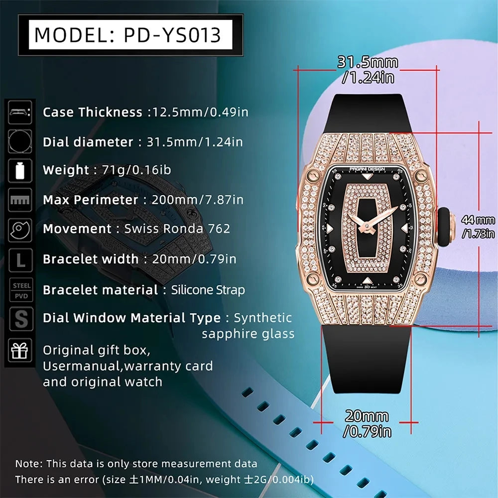 PAGANI DESIGN PD-YS013 – 2023 Luxury Women's Quartz Watch with Diamond Accents, Elegant Fashion Ladies Wristwatch for Gifting