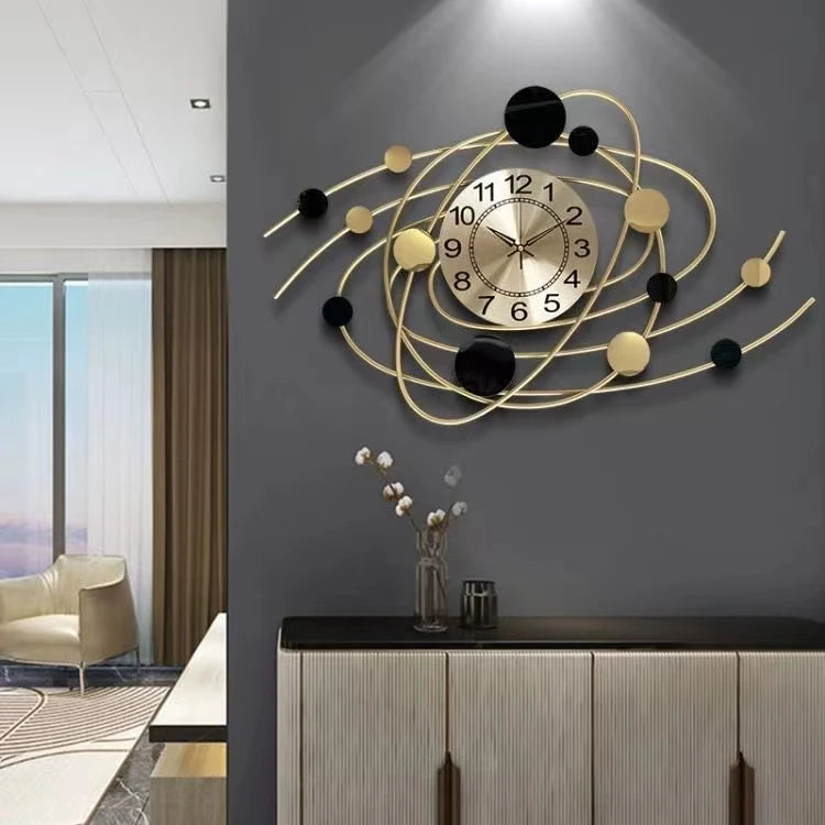 Large 3D Metal Wall Clock – Modern Iron Gold Decorative Designer Clock for Home Decor