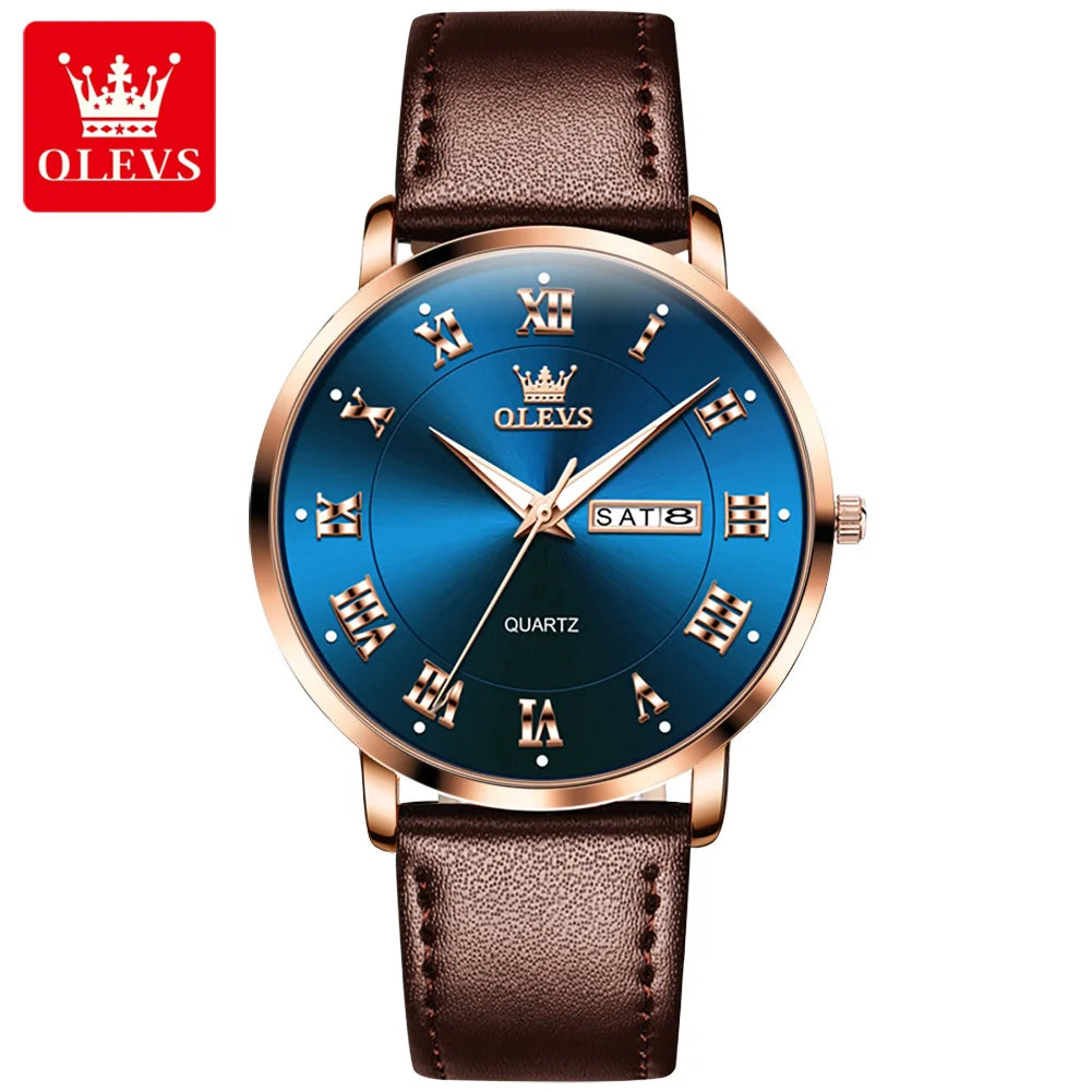 OLEVS 2920 Luxury Custom Logo Quartz Watch – Waterproof Genuine Leather Wristwatch with Luminous Design for Men