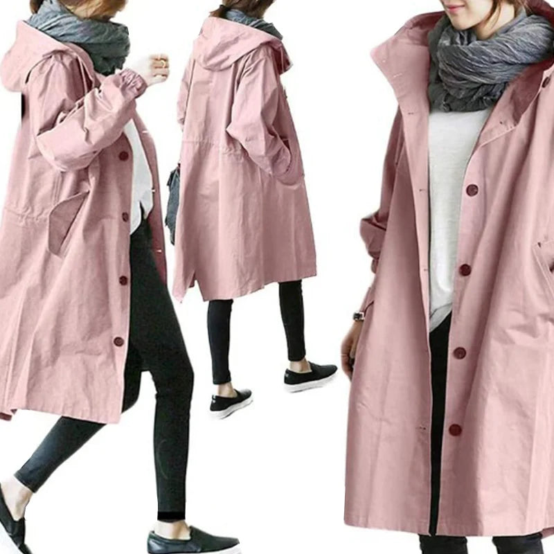 Casual Hooded Windbreaker for Women – Long Style Solid Color Trench Coat with Long Sleeves, Loose Fit Cardigan Dust Coat Sabriel