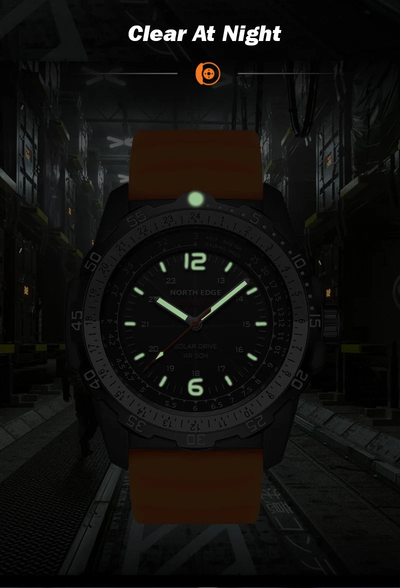 North Edge Evoque 2 Solar-Powered Waterproof Watch – Luminous Men’s Watch with Speed Measurement