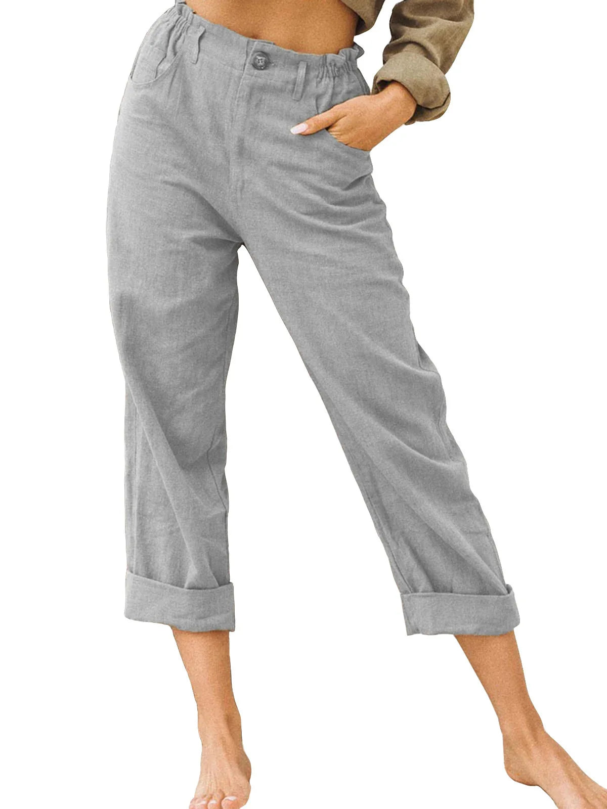Summer High-Waist Cotton Linen Trousers | Loose Fit Casual Solid Color Pants for Women Trina