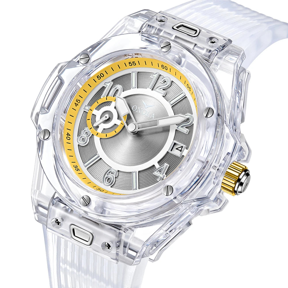 ONOLA 3836 Men & Women's Quartz Watch – Square Sport Design, Silicone Strap, Luminous Glass
