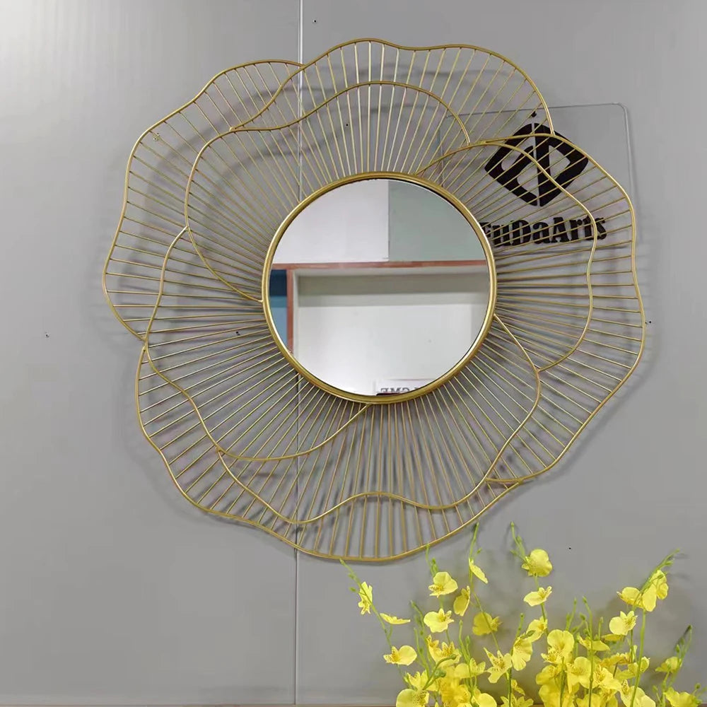 Large Metal Flower Wall Mirror – Luxury Art Frame for Bedroom, Bathroom, and Home Decor |